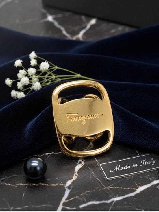 Salvatore Ferragamo Accessories - Salvatore Ferragamo Gold Embossed Ferragamo Scarf Ring
